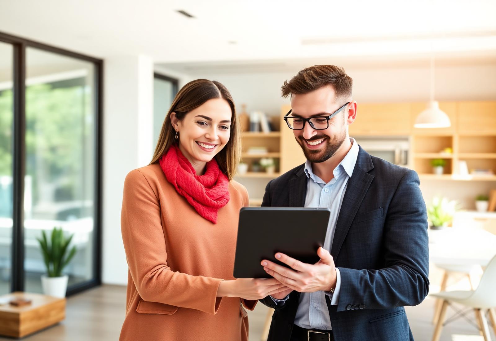 Agent showing buyer a property on a tablet