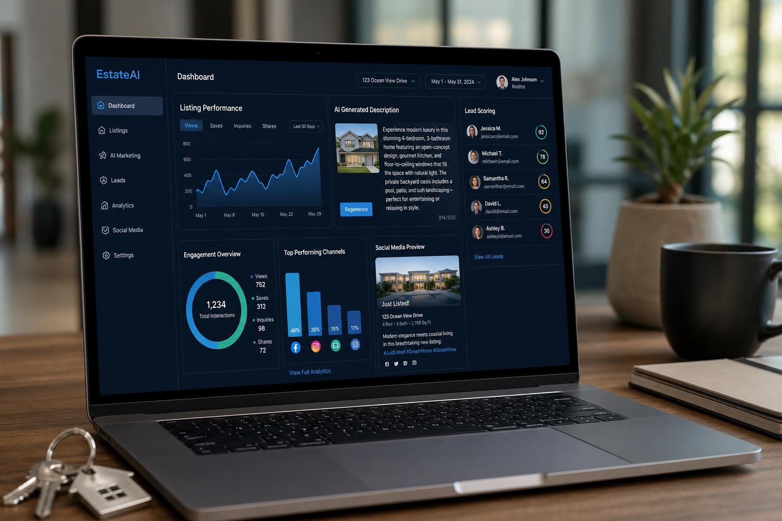 Real estate AI marketing dashboard mockup