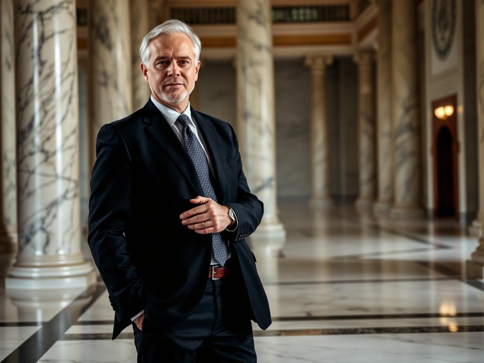 Attorney in a marble courthouse