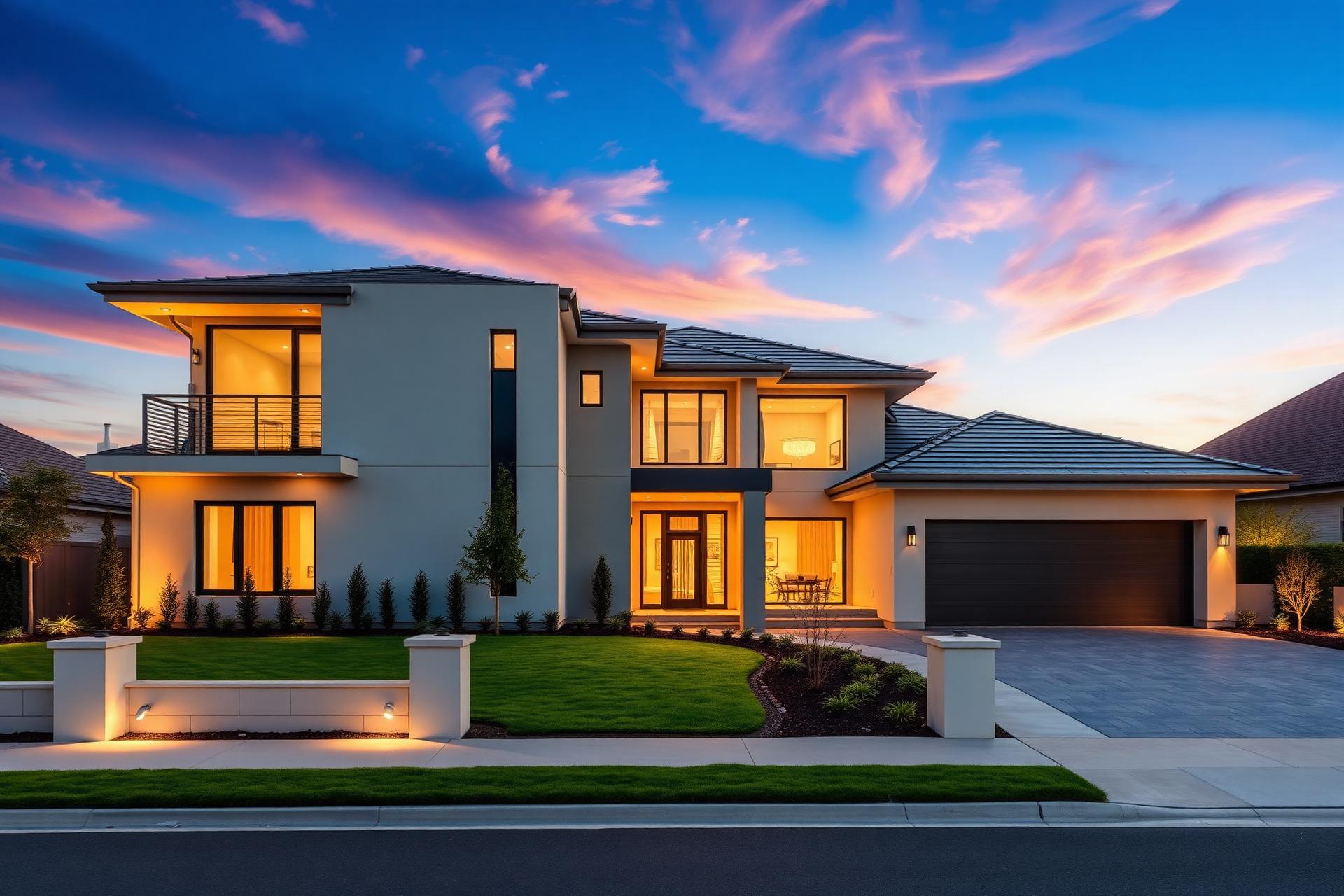 Modern luxury home at twilight