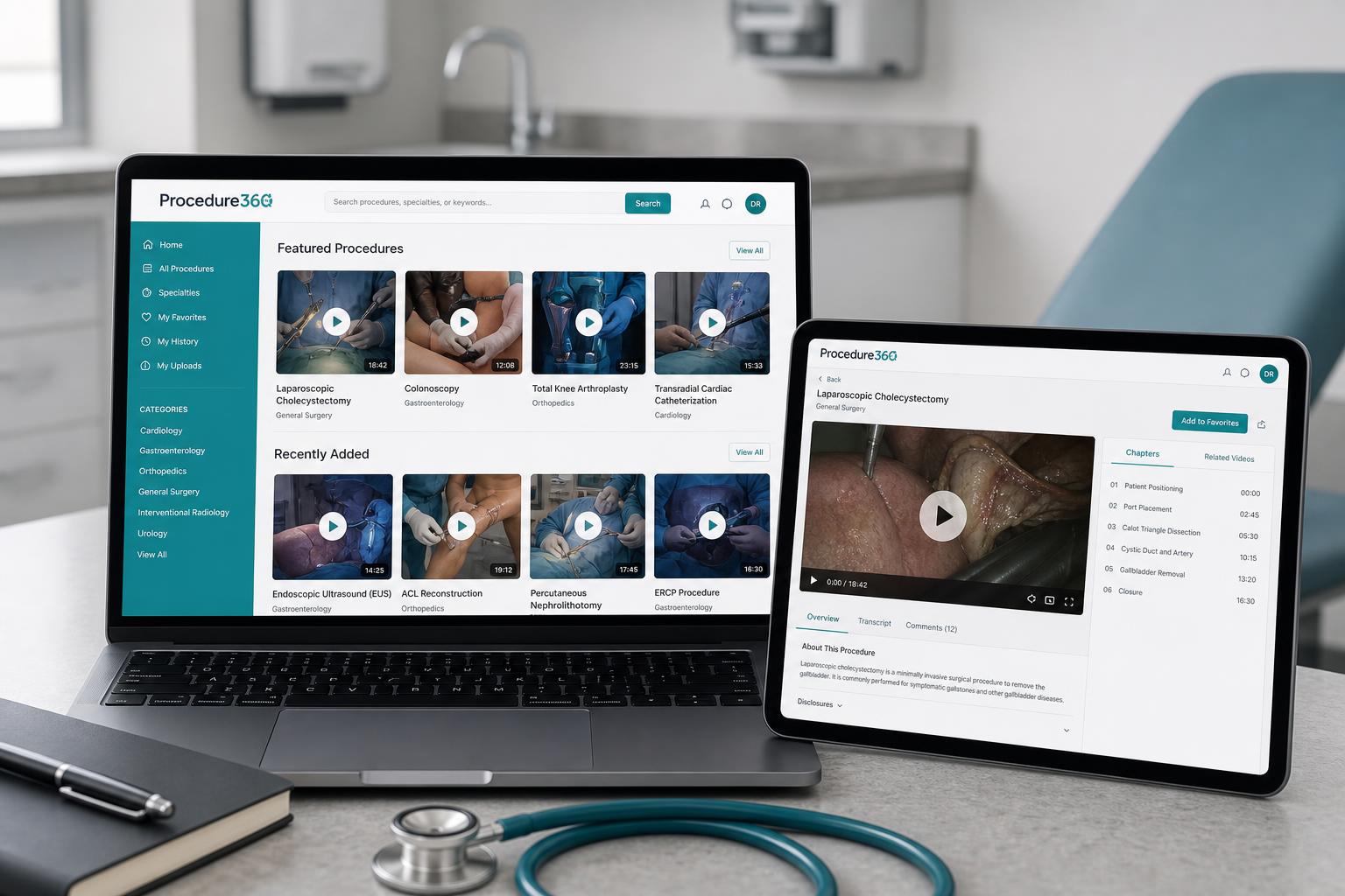 Procedure360 video platform mockup on laptop and tablet